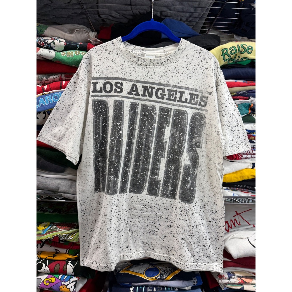 Vintage 90s Los Angeles Raiders Shirt Men L Jostens Splatter Print Single Stitch